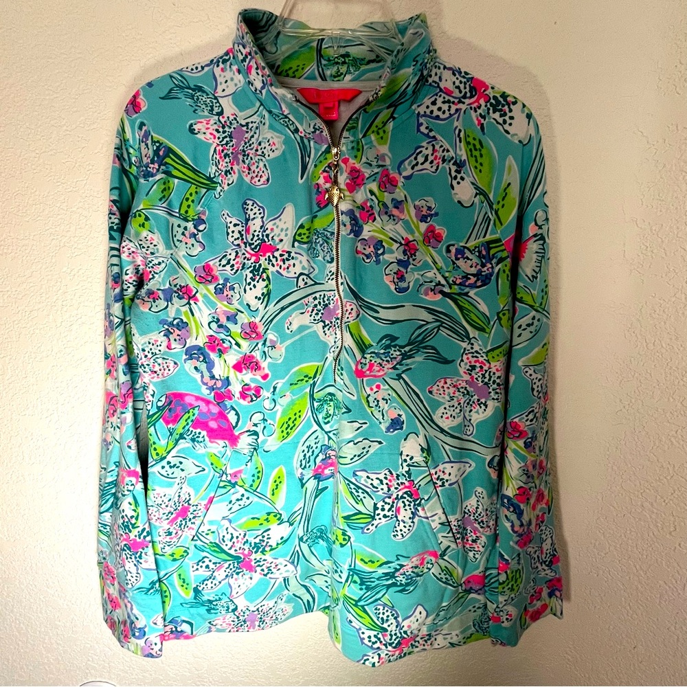 Lily Pulitzer Quarter Zip Tropical Print Pullover- Size M